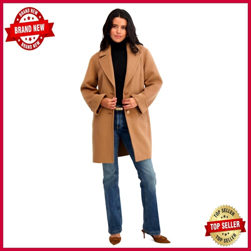 Relaxed Wool Topper Coat with Front Buttons and Roll Cuffs